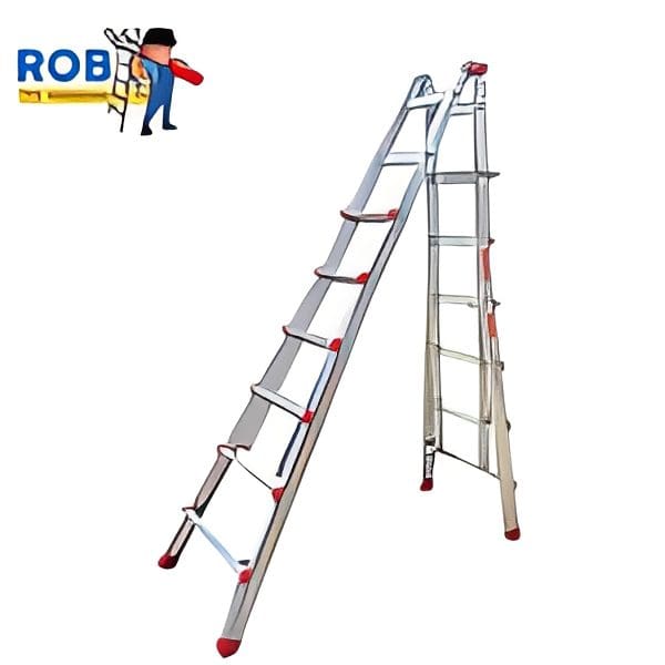 Aluminum ladder with red accents and logo.