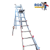Tall folding ladder with safety platform.