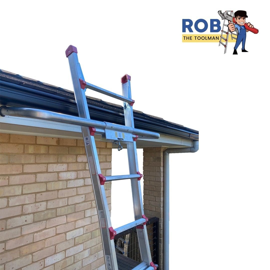 Ladder leaning against house gutter system.