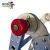 Ladder hinge with red safety lock.