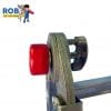 Skateboard wheel with red cap close-up.
