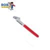 Red-handled adjustable wrench on white background.
