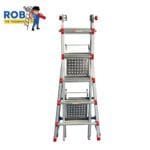Aluminum folding ladder with platform steps.